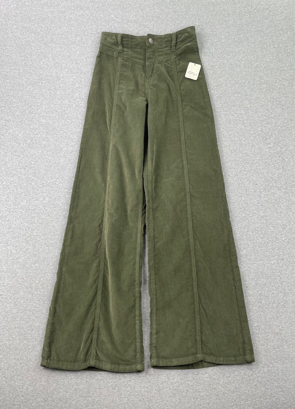 NWT Free People We the Free Libre Wide Leg Cord Jeans 24 Keepsake Clover Green
